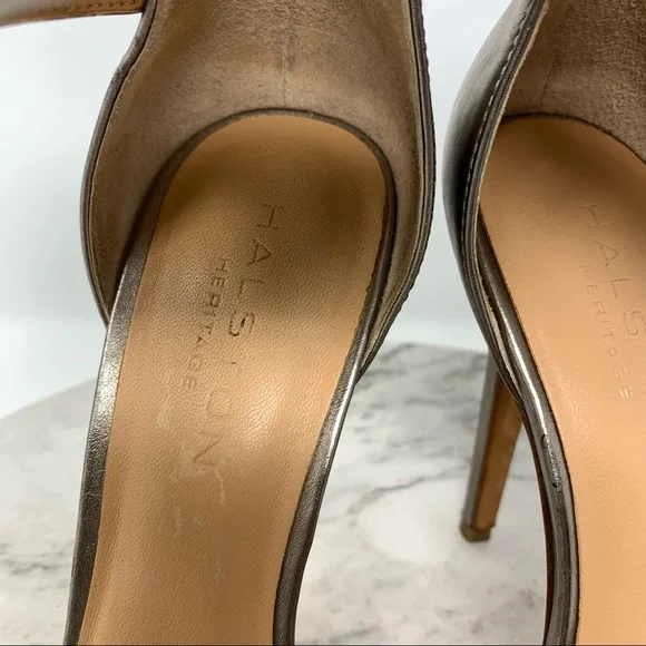 Halston Heritage Ellen Metallic Leather Ankle Strap Platform Sandal 7 Grunge - Picture 14 of 16